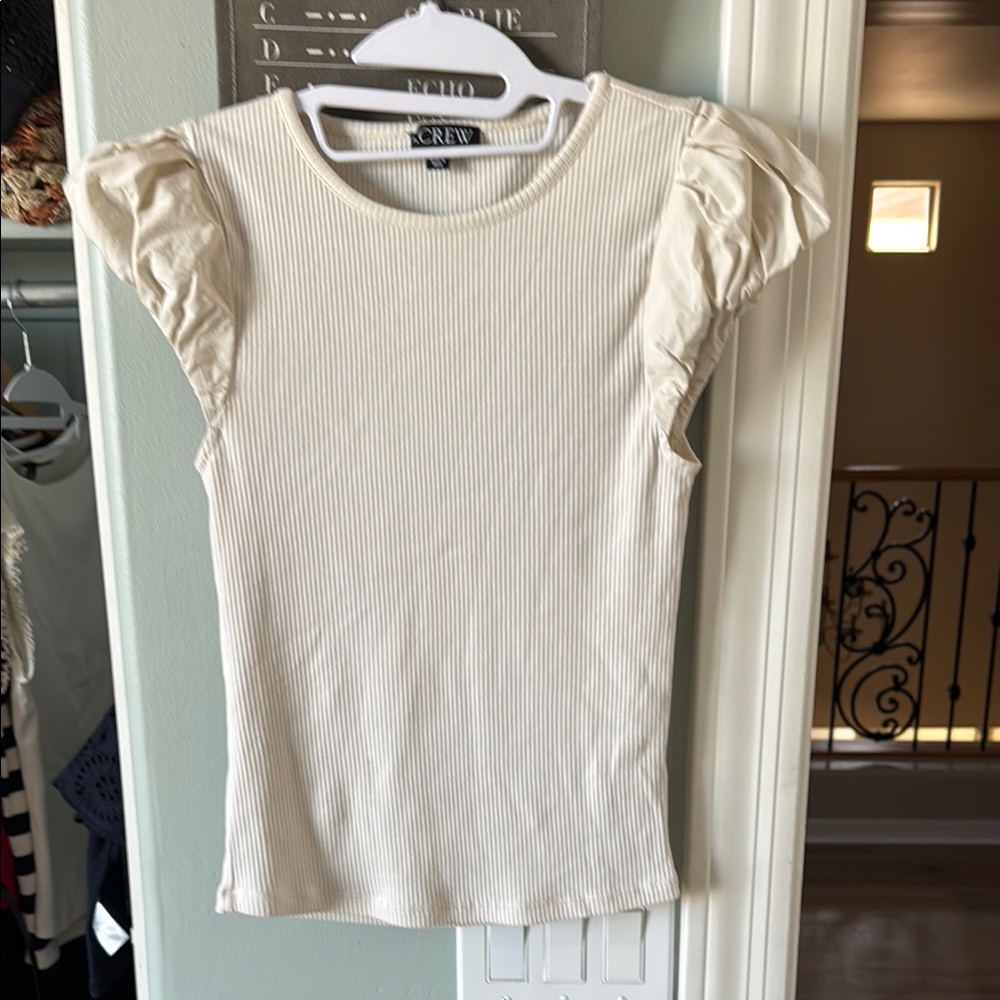 J. Crew Ivory Ruffle Sleeve Tee